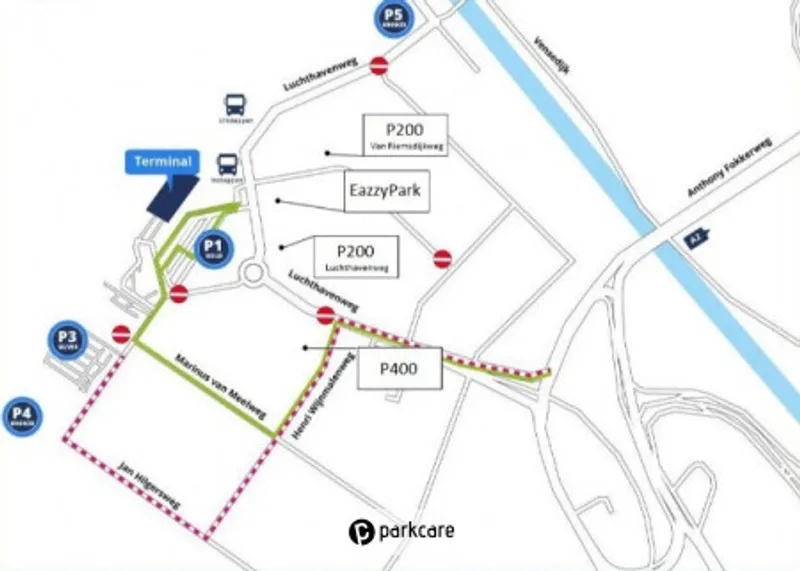 Carte des emplacements de parking Parking Aéroport Eindhoven P3