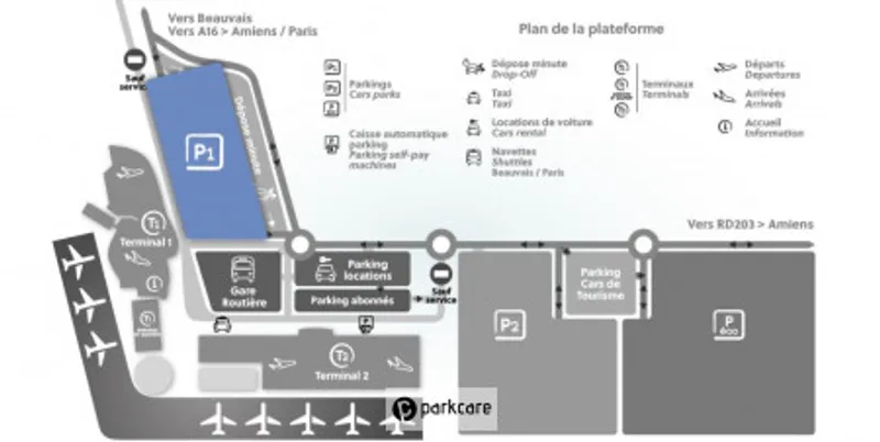 Carte montrant l'emplacement du Parking Aéroport Beauvais P1